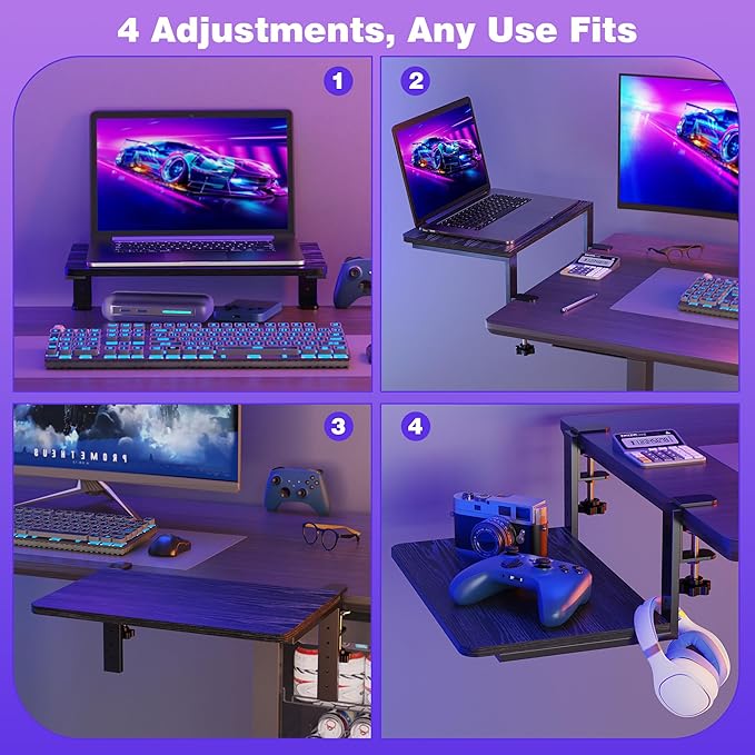 Desk Extender, 15-inch Clamp-On Desk Shelf, Height-Adjustable Desktop Shelf Organizer for Monitors Office and Gaming Accessories, Arm Support Table Extension, 44lbs Heavy Duty, Black - Image 5