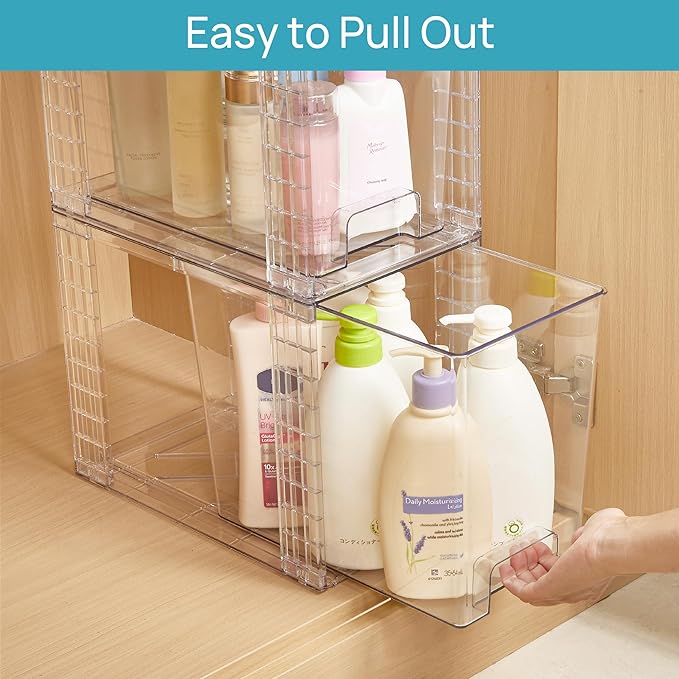 Vtopmart 2 Pack Clear Stackable Storage Drawers,9.7" High Plastic Organizers Bins for Skincare, Bathroom Supplies,Ideal for Cabinet,Undersink,Vanity,Kitchen,Pantry Organization - Image 6