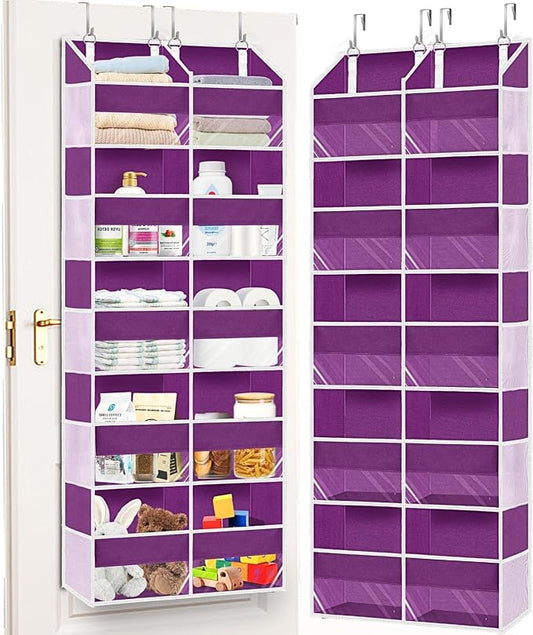 Over The Door Organizer 5 Tiers, Extra Large Behind Door Storage of 10 Compartments, 80 lbs Weight Capacity Hanging Storage Organizer with Clear Window Kids Toys,Shoes,Diapers,Room Storage,Purple by Ofiray-home