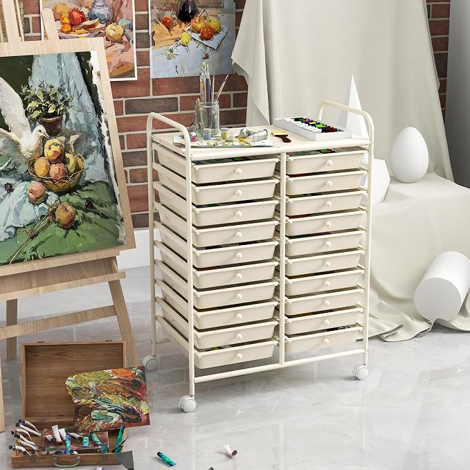 GOFLAME 20-Drawer Rolling Storage Cart, Multifunctional Art Craft Organizer, Mobile Utility Storage with Removable Drawers & Lockable Wheels, Craft Cart for Home Office, White - Image 7