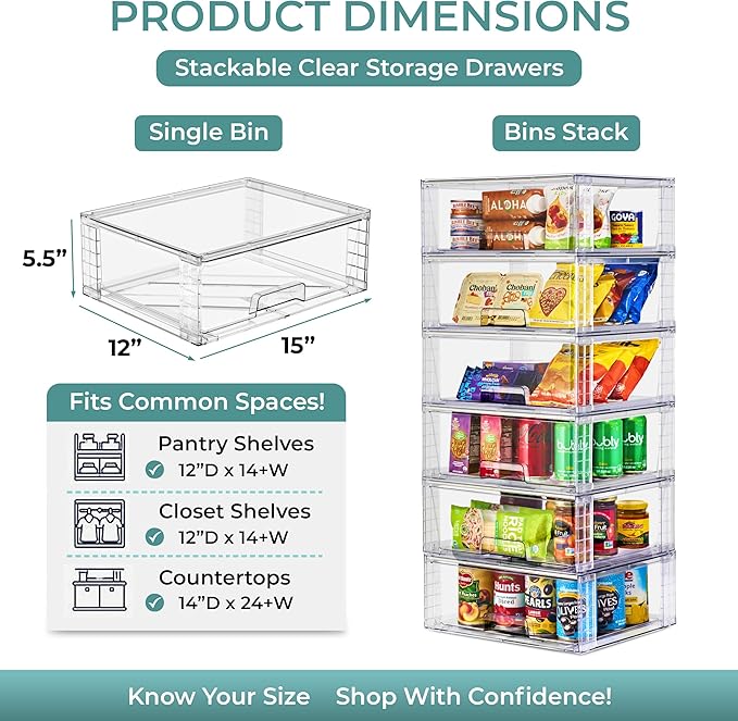 Sorbus Stackable Clear Storage Drawers, Pull-Out Organizer Bins - Large Plastic Drawer Organizers for Bathroom, under Sink, Closet, Pantry & Kitchen Organization (6 Pack) - Image 3