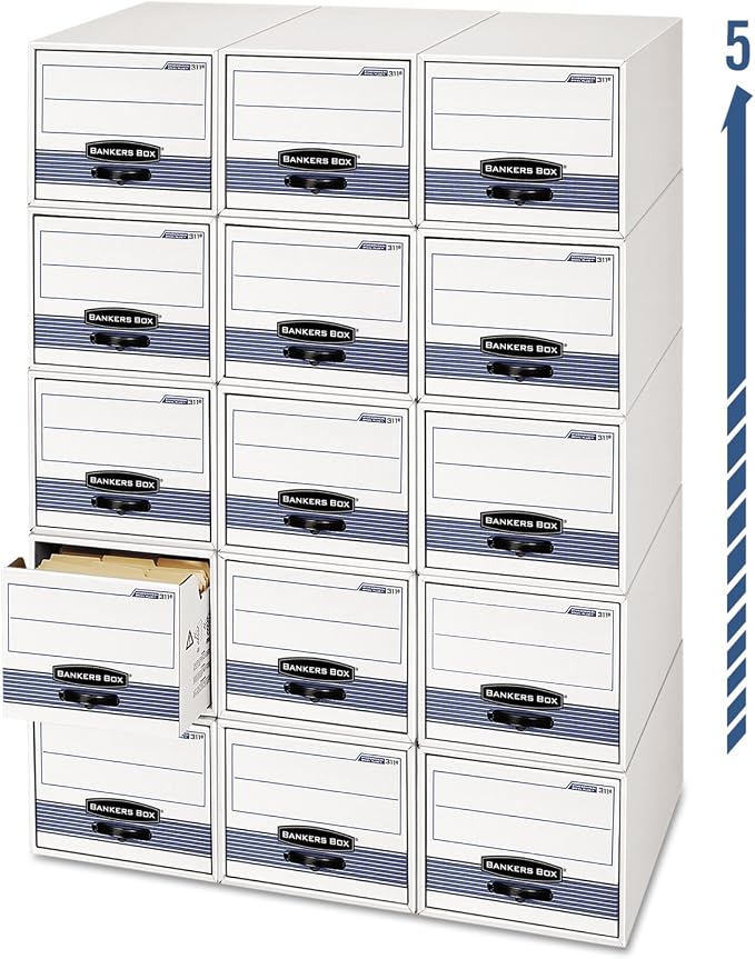 Bankers Box 6 Pack STOR Extra Space Saving Filing Cabinet, Stacks 5 High, Letter, White/Blue by BankersBox