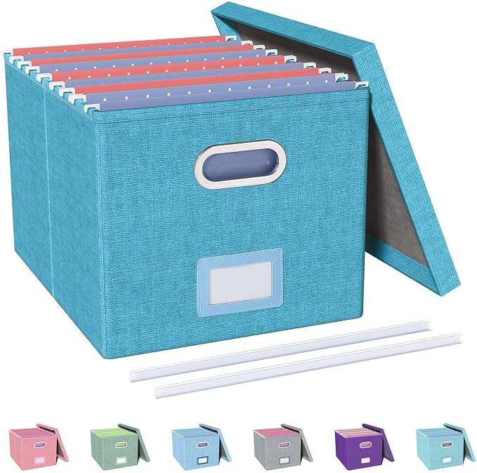 File Organizer with Lid, File Box, File Cabinet for Letter File Folder Storage, Hanging File Organizer for Office/Decor/Home,Document Organizer, 1 Pack,Calamine Blue+Cobalt Green-Box Only by Oterri