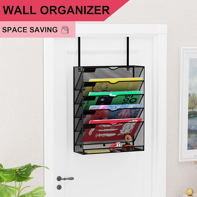 6-Tier Hanging File Organizer Office Cubicle Accessories for Work Organizer Wall Mount File Holder for Mails Folders Papers Magazine Organization, Black - Image 2