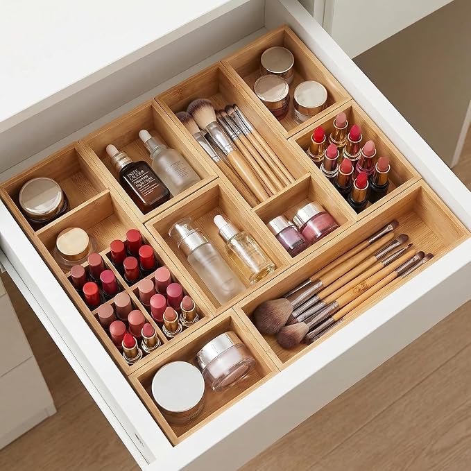 Bamboo Drawer Organizer,Fits Kitchens,Bathrooms,Desk,Utensil,Makeup,Removable Dividers (Natural, M) - Image 4