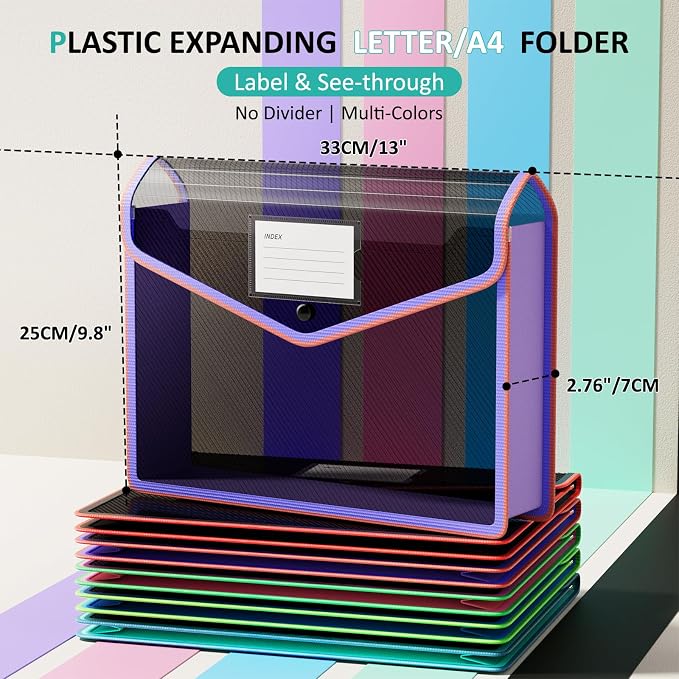 ThinkTex Plastic Expanding File Folder, Black Transparent Envelopes with Snap Closure,Suitable for Home, Office, School and Hospital, Large Capacity，No Dividers, Two-Tone, Fit Letter/A4 Size-5Pcs | with SnapSuitable for Home, Office, School and Hospita... - Image 2