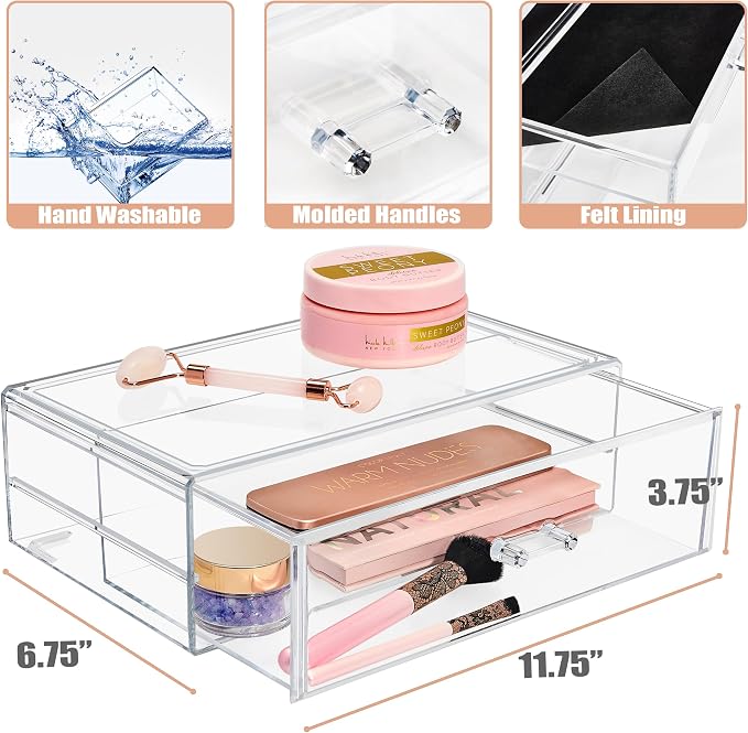 Sorbus Stackable Acrylic Drawers - 1 Clear Storage Drawers for Organizing Make up Palettes, Nail Hair Accessories, Cosmetics & Beauty Supplies - 11.75"W Makeup Organizer for Vanity, Bathroom Organizer - Image 3