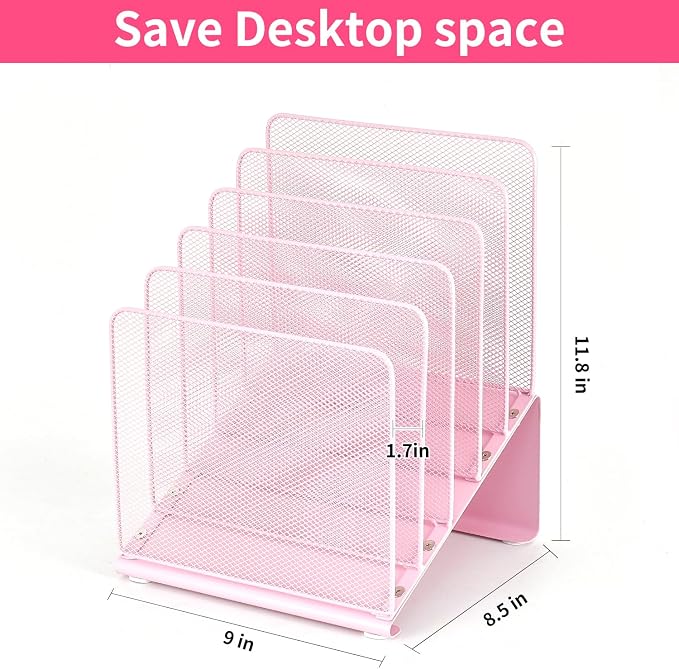 LEKETREE File Organizer for Desk, Desk Organizer with 5-Section Vertical File Rack, Folder Organizer,Workspace Organizers (Pink) - Image 5