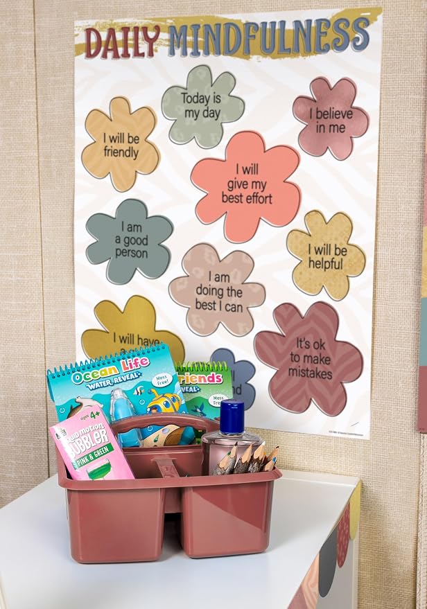 Teacher Created Resources Deep Rose Portable Plastic Storage Caddy 6-Pack for Classrooms, Kids Room, and Office Organization, 3 Compartments - Image 3