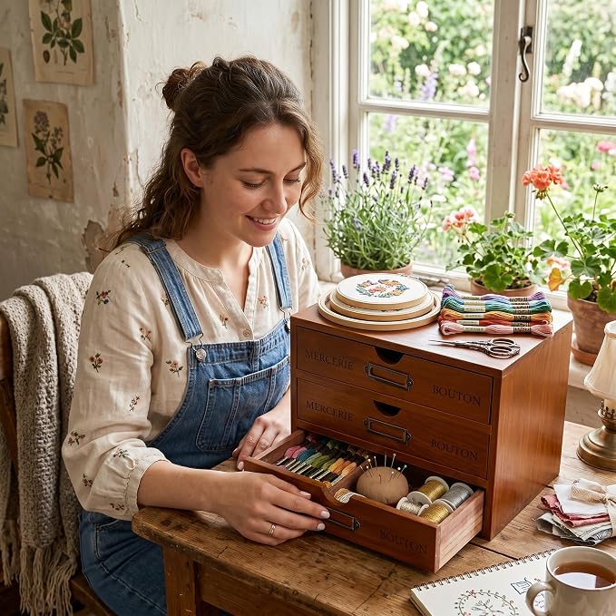 Wesiti Small Wooden Desk Organizer with 3 Drawers, Compact Vintage Apothecary Storage Box for Jewelry, Makeup, Essential Oils, Rustic Trinket Organizer for Bedroom Dresser Vanity, Brown - Image 4