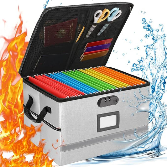 EXLIFBAG File Organizer, Fireproof File Box with Lids, Important Document Organizer Box with Lock, Portable File Folder Organizer with Handle by EXLIFBAG