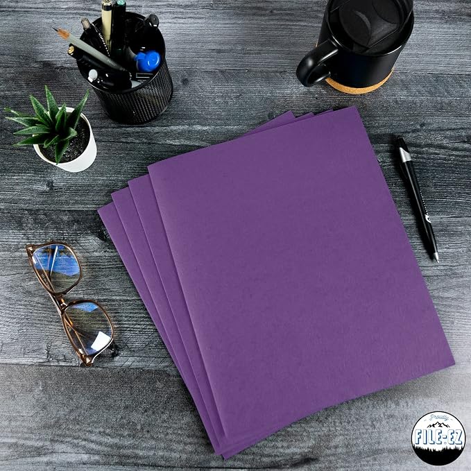 FILE-EZ Two-Pocket Folders, Purple, 125-Pack, Textured Paper, Letter Size (EZ-32445) - Image 7