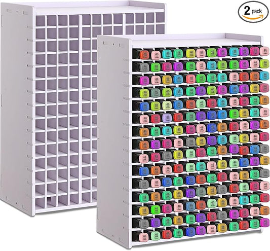 2 Pack Marker Storage Organizer, 360 Slots Total Art Supply Holder for Desk, Marker Rack with Removable Dividers for Colored Pencils & Paint Brushes (13.2 x 10 x 5.3) by Sunnychicc