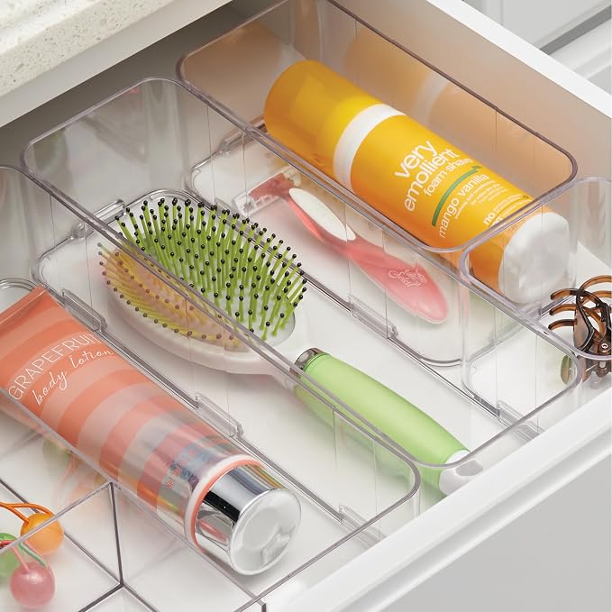 iDesign Interlocking Drawer Organizer, Set of 3, Clear | Kitchen, Bathroom, Desk Drawers - Image 4