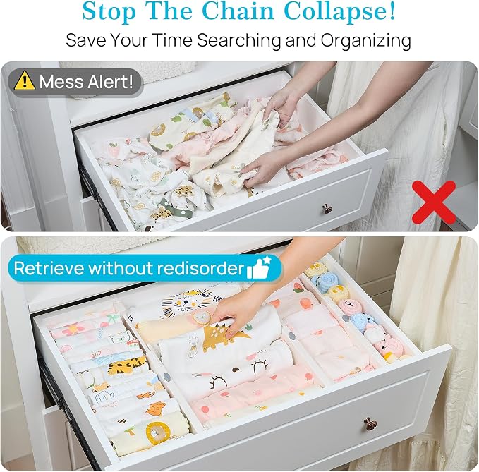 Vtopmart 16 Pack Drawer Dividers for Clothes, 4" High 11.3"-17" Adjustable Expandable Dresser Drawer Organizer, Plastic Drawers Separator for Dresser, Baby Clothes, Underwear, Kitchen & Office Storage | Adjustable Drawer Organizer, Dresser Clothes Sepa... - Image 2