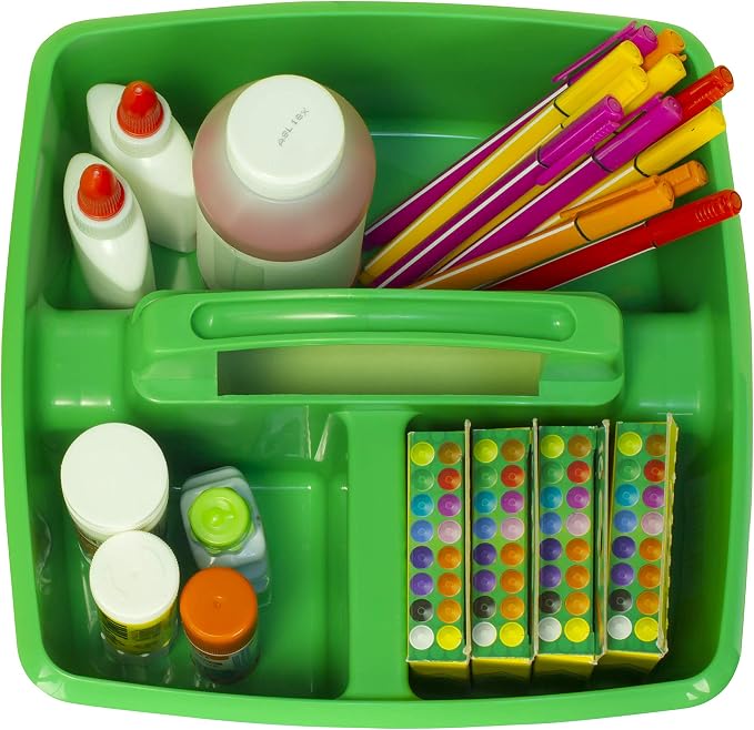 Storex 3-Compartment Small Caddy – Multipurpose Classroom Organizer with Handle, Green, 5-Pack (00951U06C) - Image 7