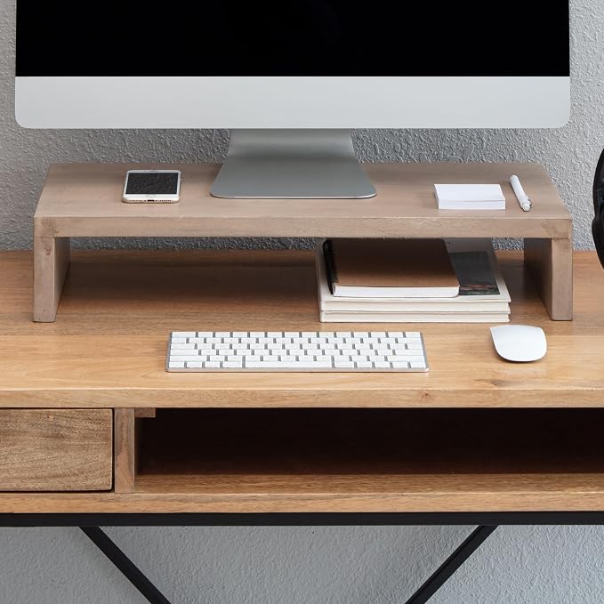 Anji Mountain Wooden Monitor Stand - Elegant Monitor Riser, Perfect Monitor Stand for Desk Organization, Durable Wood Construction monitor stands, Enhances Ergonomics and Workspace Efficiency,Biscotti by AnjiMountain
