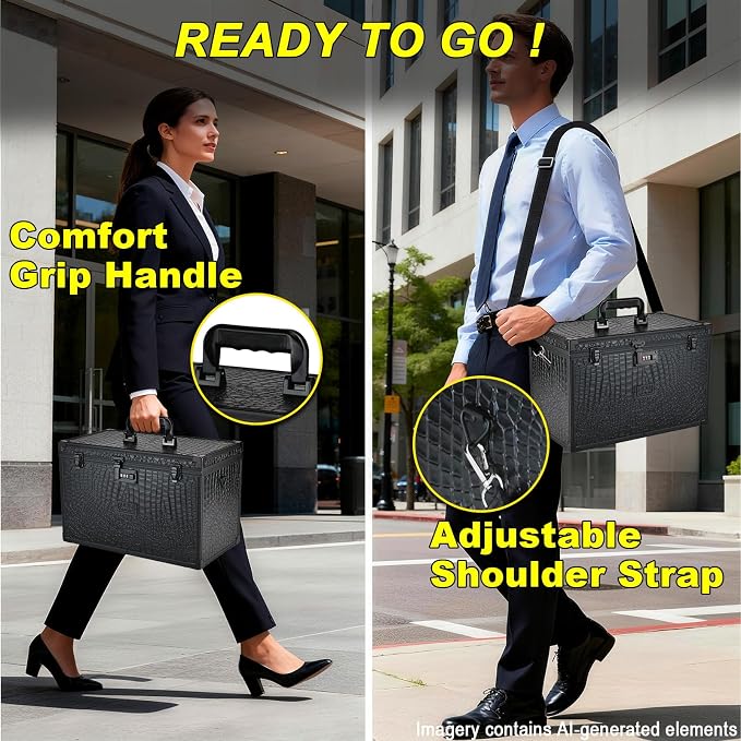 Hanging File Box for Legal, All-in-one set with 20 Folders | Portable Locking Filing Storage Box with Handle & Shoulder strap, Lockable File Cabinet Documents Safe, Lockbox Doc Organizer - Image 5
