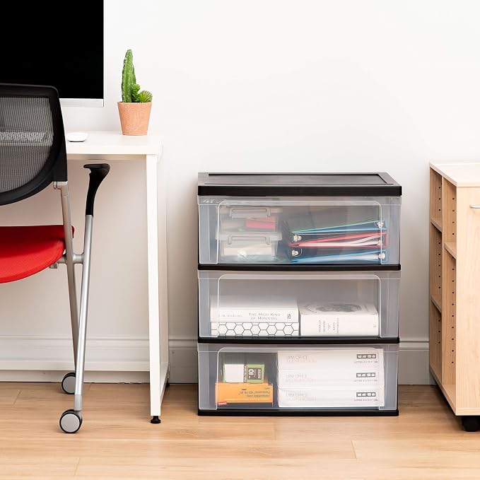 IRIS USA 3-Drawer Wide Storage Cart with Wheels, Organizer, Black | Store clothing, towels, office supplies, craft materials and household essentials with organized storage around your home - Image 2