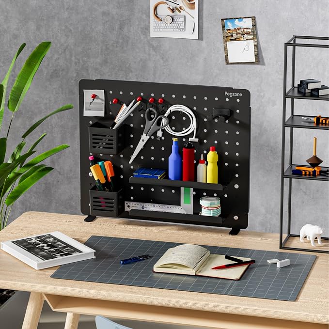 Clamp on Desk Pegboard, 20.4" x 16.5", with 15 Accessories, Black | Magnetic Metal Peg Board, Desk Organizer for Office Gaming Home, Privacy Panel, Large - Image 7