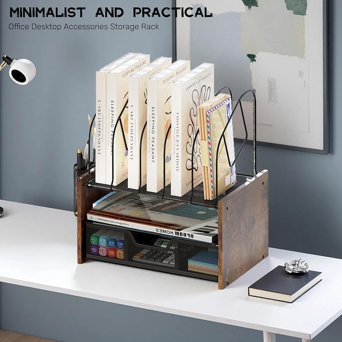 Desk Organizer with Drawer, Desktop File Organizer and Paper Tray Organizer with Vertical File Holder, Office Desk Accessories for Mail, Documents, Papers, Notebooks and Home Office Storage - Image 8