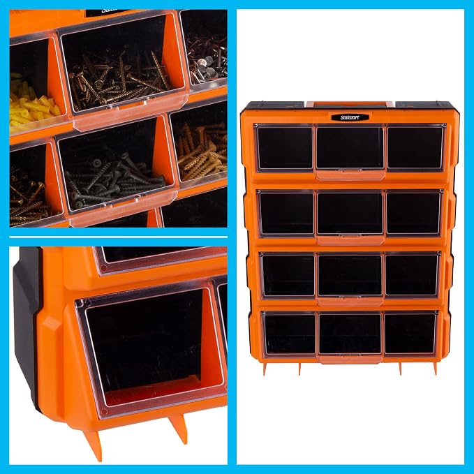 Stalwart Plastic Storage Drawers for Garage Organization, Black | 12-Bin Screw Organizer - Craft Cabinet for Hardware, Crafting Supplies, or Toys - Image 7