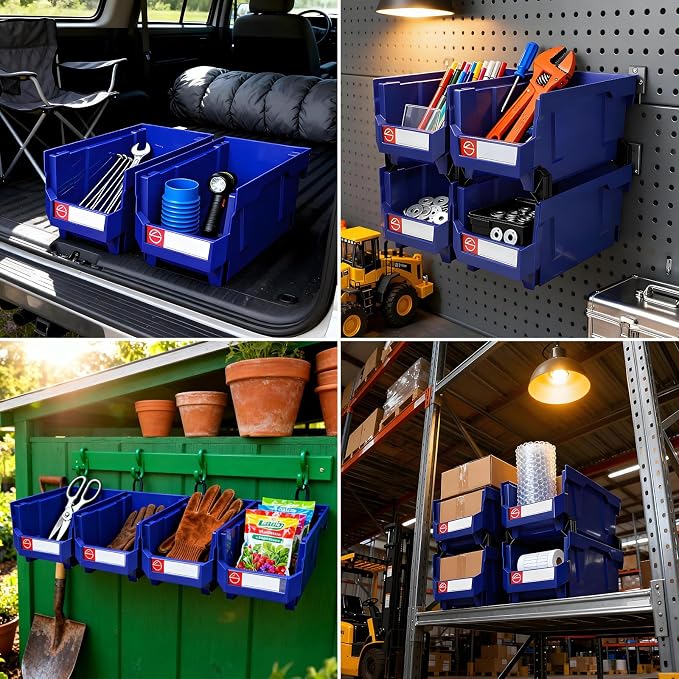 4Pack Storage Organizer Boxes,Desk Drawer Organizer, Stackable Storage Bins for Store Tools,Office Supplies,Workshop,Containers Garage(14.84" x 8.39"x 7.01"),Blue - Image 6