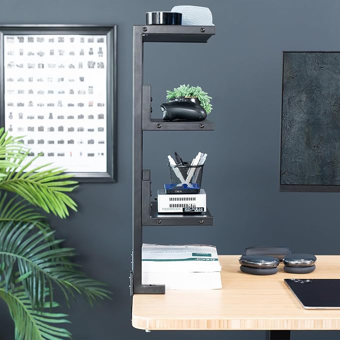 VIVO Clamp-on 13 inch Above or Below Desk 3-Tier Shelving Unit for Table Accessories, Gaming Devices, and More, Storage Tray, Desktop Organizer, Black, STAND-SHELF3C - Image 8