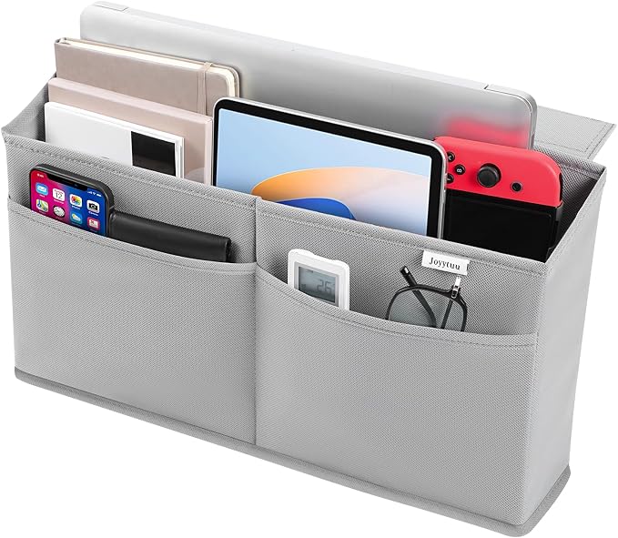 Desk Side Hanging Organizer, Adhesive Storage Bag with Pockets for Magazine Ipad Notebook, for End Tables Home Office Desks Computer Workstations Dressing Table, Grey by Joyytuu