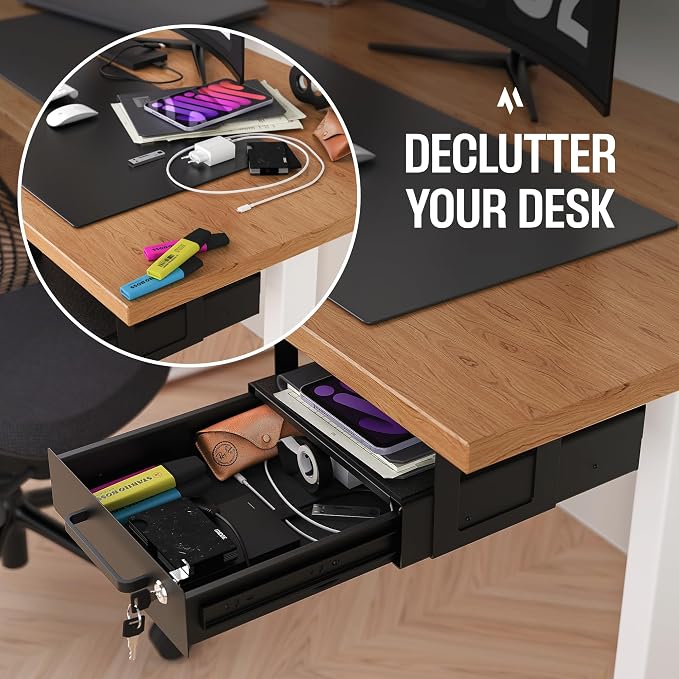 Under Desk Drawer Slide-Out – Lockable Metal Storage Drawers with Cable Management for Office & Home (Double, Non-Bracketed) - Image 8