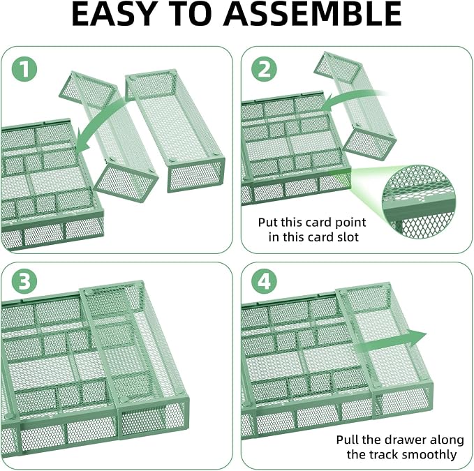 Marbrasse Expandable Desk Drawer Organizer, Mesh Drawer Organizer Tray with 10 Adjustable Compartments, Desk Organizers and Accessories for Office Supplies, Makeup & Vanity (Expandable-Green) - Image 7