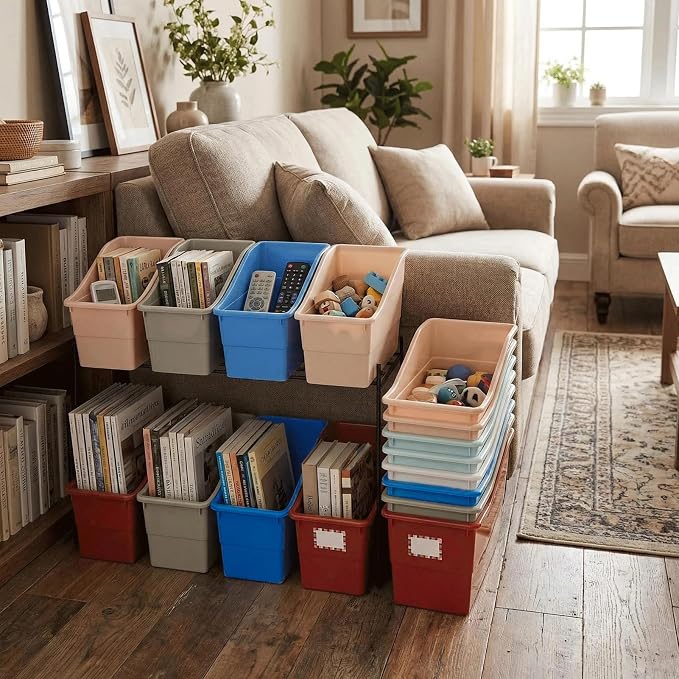 12 Pack Plastic Book Bins Magazine Holders, Rainbow | Durable Plastic Binder Organizers & Vertical Desktop Storage Containers for Office Supplies, School & Home Organization - Image 9