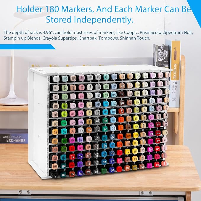 Marker Organizer for Desk,180 Slots Marker Storage with Divider | Marker Holder,Adjustable Marker Rack for Pens,Colored Pencils,Art Brushes,Home Office Art Room and Classroom Desk Organizer - Image 2