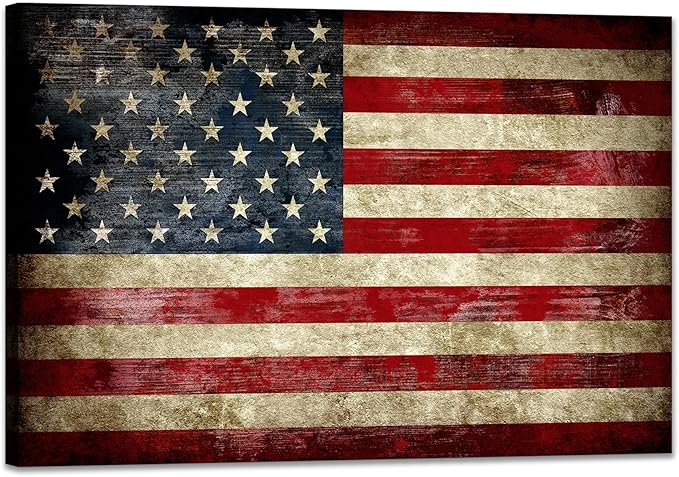 SKASNFAI Retro USA Flag Poster Canvas Wall Art for Home Office Positive Picture Independence Day Memorial Day American Flag Wall Art Print for Bar Home Living Room (16L x 24W)