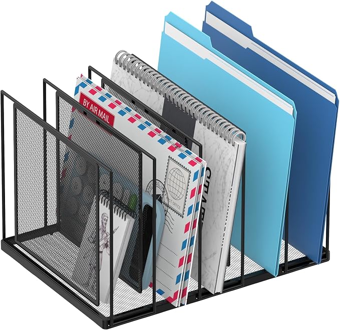 File Organizer for Desk, 5-Section Vertical File Sorter, Paper Holder Organizer Standing Metal File Folder for Office Home Classroom, Black by JMHUD