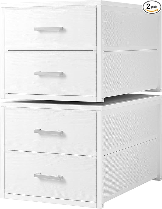 BOLUO Stackable Storage Drawers Narrow Closet Organizers and Storage Fabric White 2 Drawer Dresser for Bedroom 2 Packs Modern by BOLUO