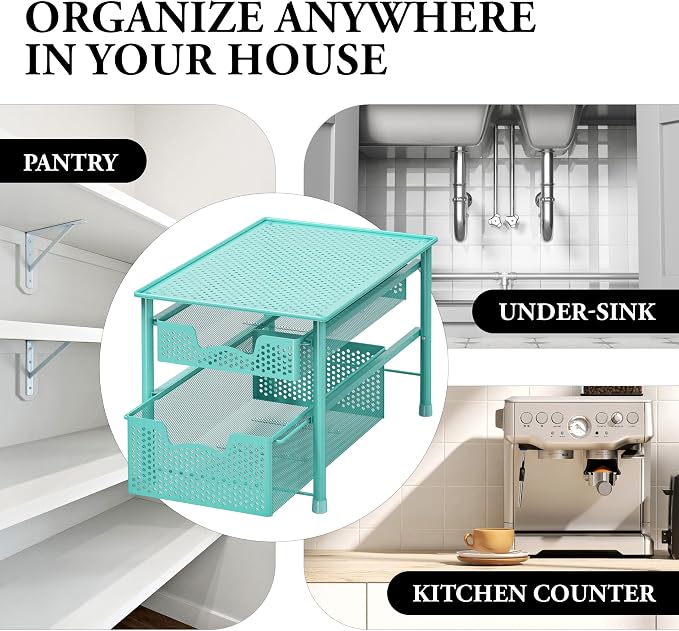 Simple Houseware Stackable 2 Tier Sliding Basket Drawer, Turquoise - Image 8
