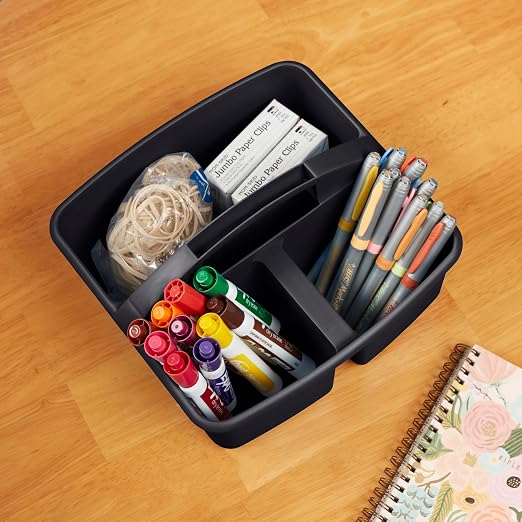 ECR4Kids 3-Compartment Small Plastic Caddy, Multipurpose Organization, Black, 6-Pack - Image 10
