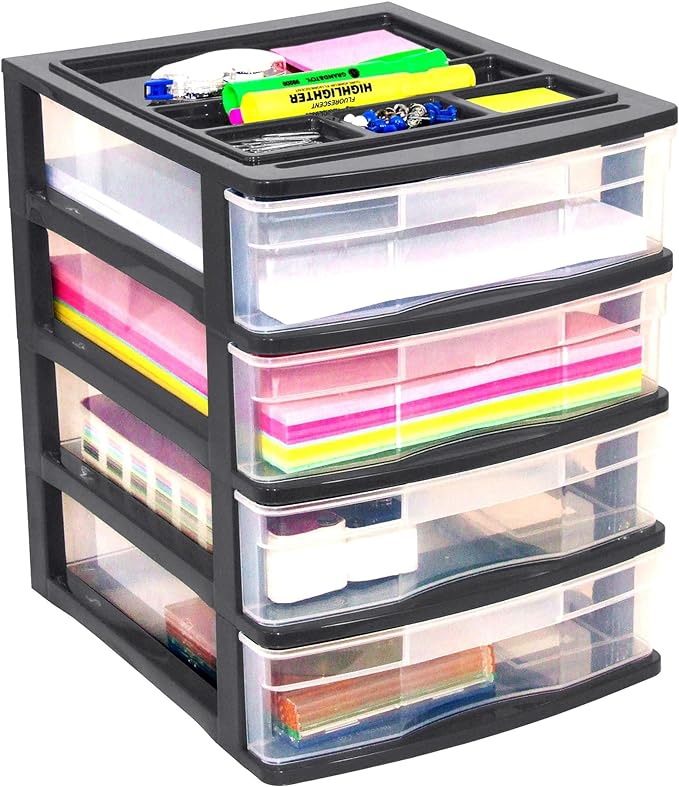 Gracious Living 4 Drawer Desktop & Countertop Organizer w/Organization Lid for Craft Storage, Office Supplies & School Supplies, Black/Clear (4 Pack) - Image 6
