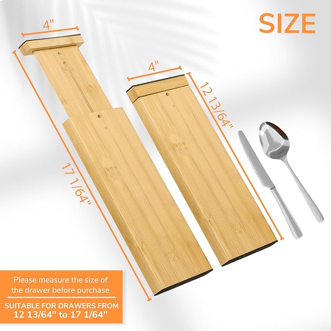 BAMEOS Bamboo Expandable Drawer Dividers – Fits 12.2"–17" Drawers, 4" Extra Deep Walls, Set of 4 | Tall Spring-Loaded Separator for Baby Dresser, Sock Drawer & Bathroom Cabinet - Image 4