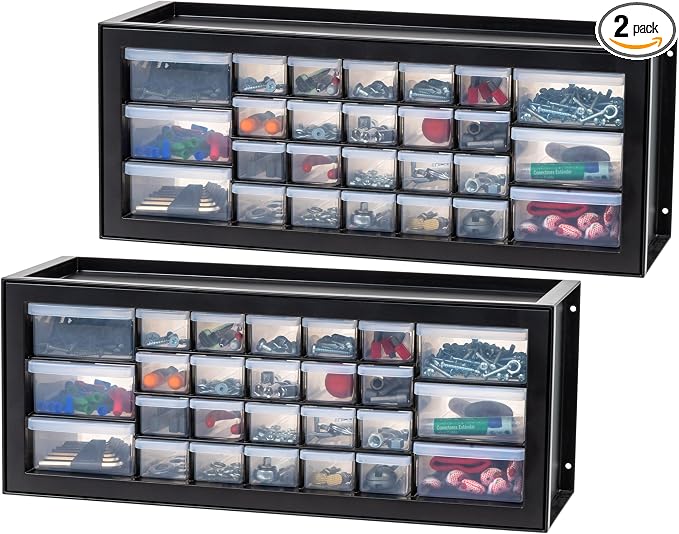 IRIS USA 26-Drawer Teacher Toolbox, 2 Pack, Craft Storage Drawers, Black | Wall mountable, Stackable, Building Bricks, Stickers, Crayons, Markers, Beads Organizer by IRISUSA