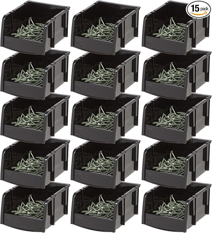 IRIS USA 15-Pack, Extra Small Stackable Storage Bins, Black | Organize small parts, hardware, craft supplies, pantry items, and household essentials with open-front access, stackable bins by IRISUSA