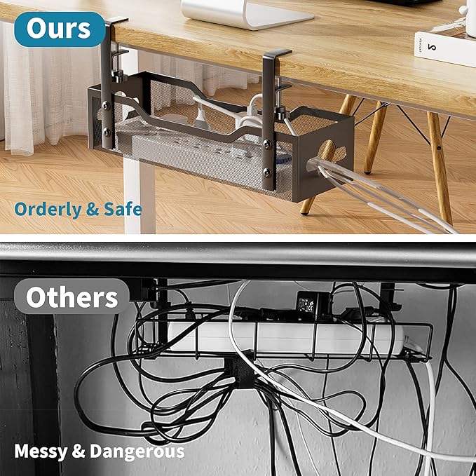 Under Desk Cable Management Tray 3 Pack, Cable Management Under Desk No Drill, Cable Organizer with Clamp for Wire Management, Cord Organizer for Office, Home - No Damage to Table (Black) - Image 5