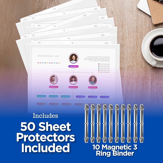 10 Pack Magnetic 3 Ring Binder Locking Mechanism for Hanging, 1 Inch D-Ring Holds 225 Sheets, Heavy Duty for 8.5 x 11 Paper, 50 Sheet Protectors Included, 5S Whiteboard Cabinet - Ring Binder Depot | Holds 225 Sheets, Heavy Duty 8.5 x 11, 50 Sheet Prote... - Image 2