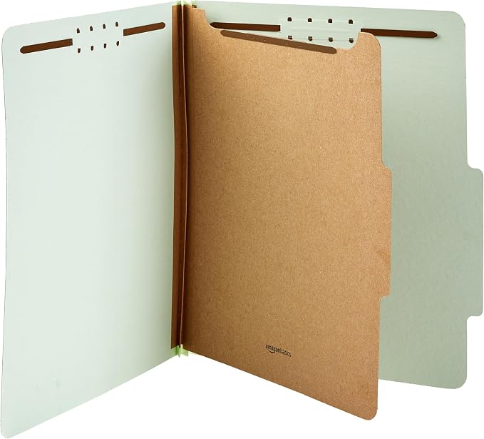 Amazon Basics Classification File Folders, 1 Divider, 2-Inch Embedded Fasteners, Letter Size for Documents, Light Green, 20-Pack - Image 3