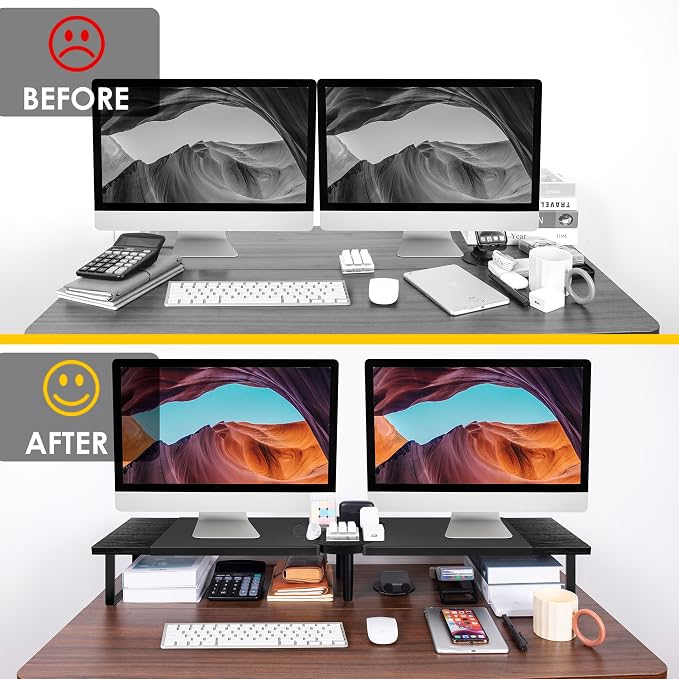 Across-Star Dual-Monitor Stand for Desk - Large Adjustable Length and Angle Riser for 2 Monitors, Double Computer Desktop Organizer, Shelf for TV, Laptop, Printer - Image 5