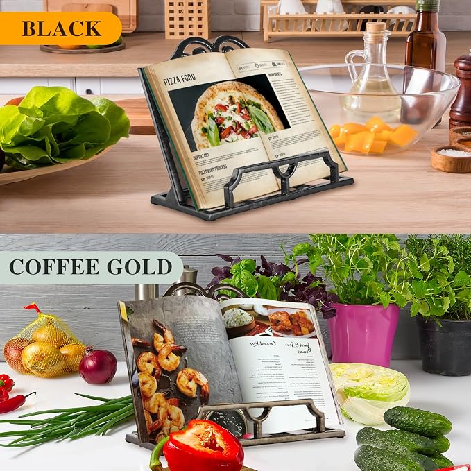 JOGREFUL Cast Iron Cookbook Stand, Kitchen Recipe Holder Scrollwork Black | Heavy-Duty Book Vintage Holder, Reading Rest Holder for Easel/Counter/Books/Magazine/iPad/Bible - Image 3