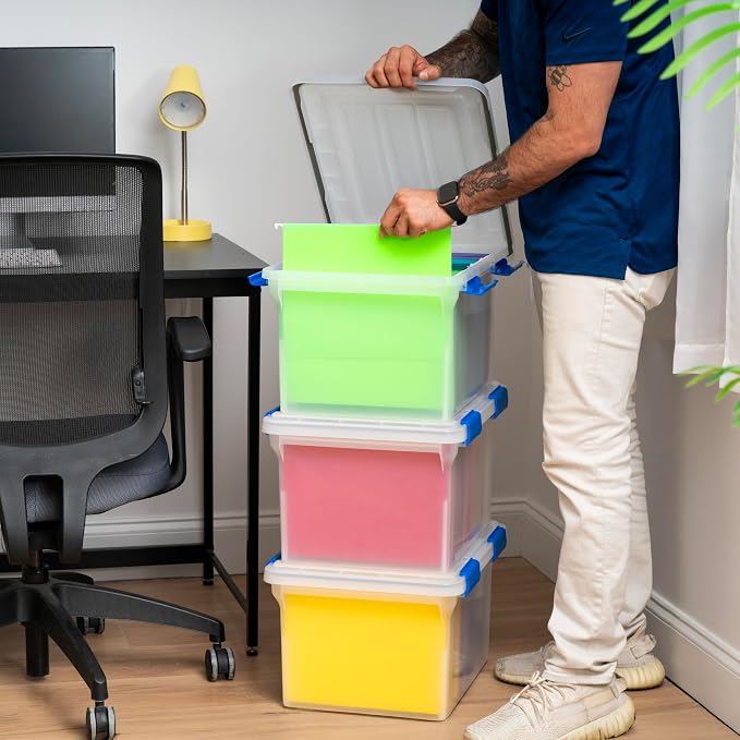 IRIS USA WeatherPro File Box Organizer, Letter/Legal, 32 Qt. 3-Pack, Clear | Store letter and legal documents safely with weather-resistant protection and space-saving stackable storage - Image 6
