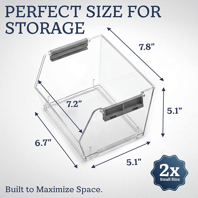 HOMESTEAD Set of 2 Small Stackable Storage Bins, Clear Plastic Organizer Bins, Open Front Design for Kitchen Pantry, Fridge, Cabinet, Bathroom and Snack Organization - Image 3