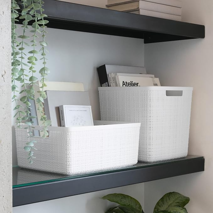 Curver Set of 4 Large Cube 17L Jute Decorative Plastic Organization and Storage Baskets - Perfect Bins for Home Office, Closet Shelves, Kitchen Pantry and All Bedroom Essentials, White - Image 8